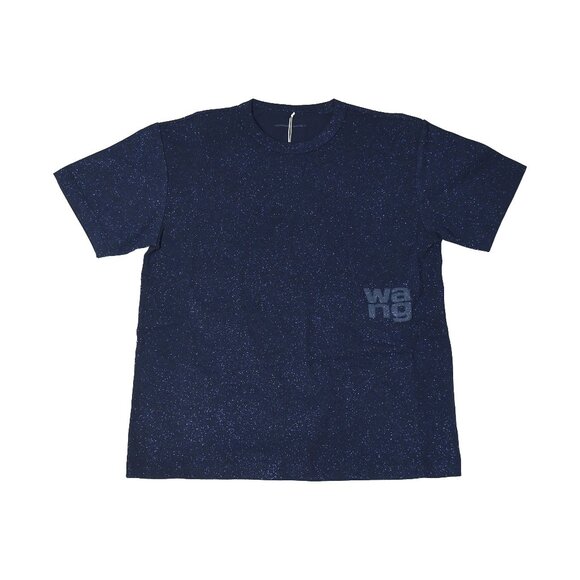 Alexander Wang Glitter-Effect Jersey T-shirt Dark Blue - Picture 1 of 2